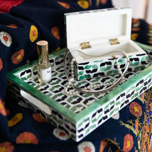 Load image into Gallery viewer, Green & Black Inlaid Serif Tray and Box Set