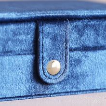 Load image into Gallery viewer, Navy Blue Velvet Rectangular Travel Jewelry Case