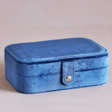 Load image into Gallery viewer, Navy Blue Velvet Rectangular Travel Jewelry Case