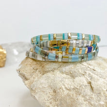 Load image into Gallery viewer, Ocean Blue Stripe Miyuki Stretch Bracelet