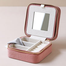 Load image into Gallery viewer, Rose Pink Velvet Square Travel Jewelry Case