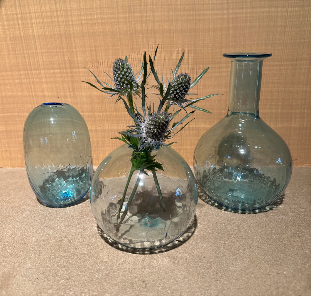 Aquamarine Crackled Bud Vases