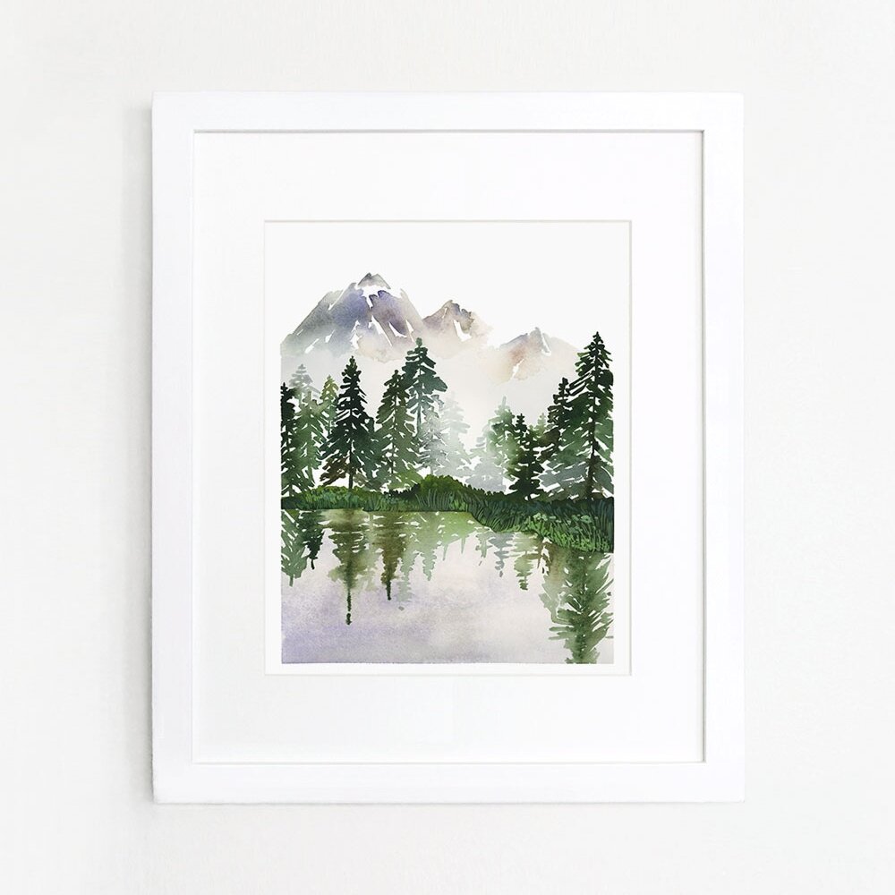 Evergreens on a Lake Art Print
