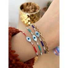 Load image into Gallery viewer, Evil Eye Cord Bracelet, Turquoise
