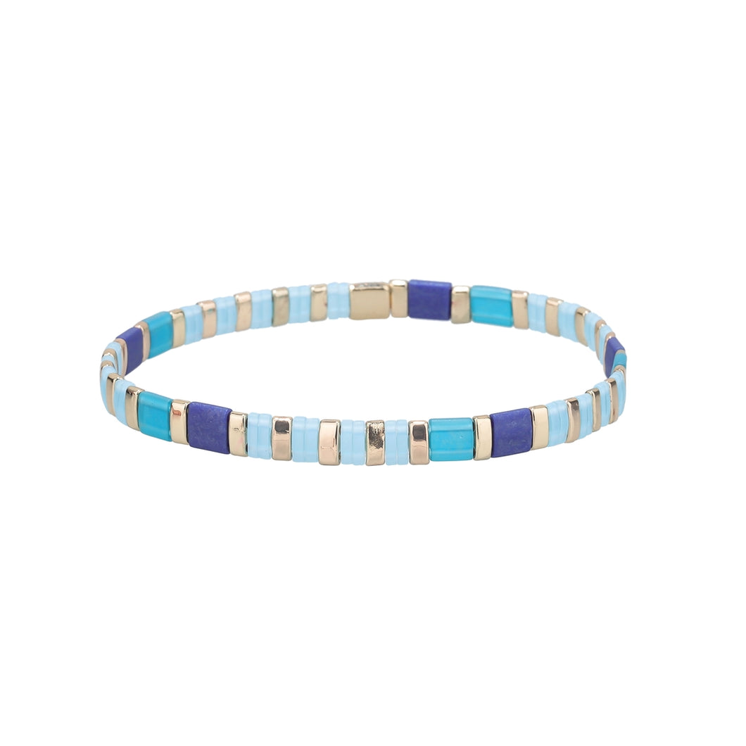 Ocean Blue Stripe Miyuki Stretch Bracelet
